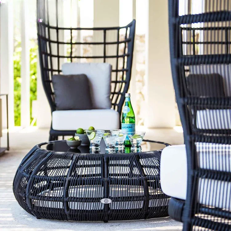 

'Swimming Pool Side Wicker Rattan Rope Aluminium Frame High Back Outdoor Chair