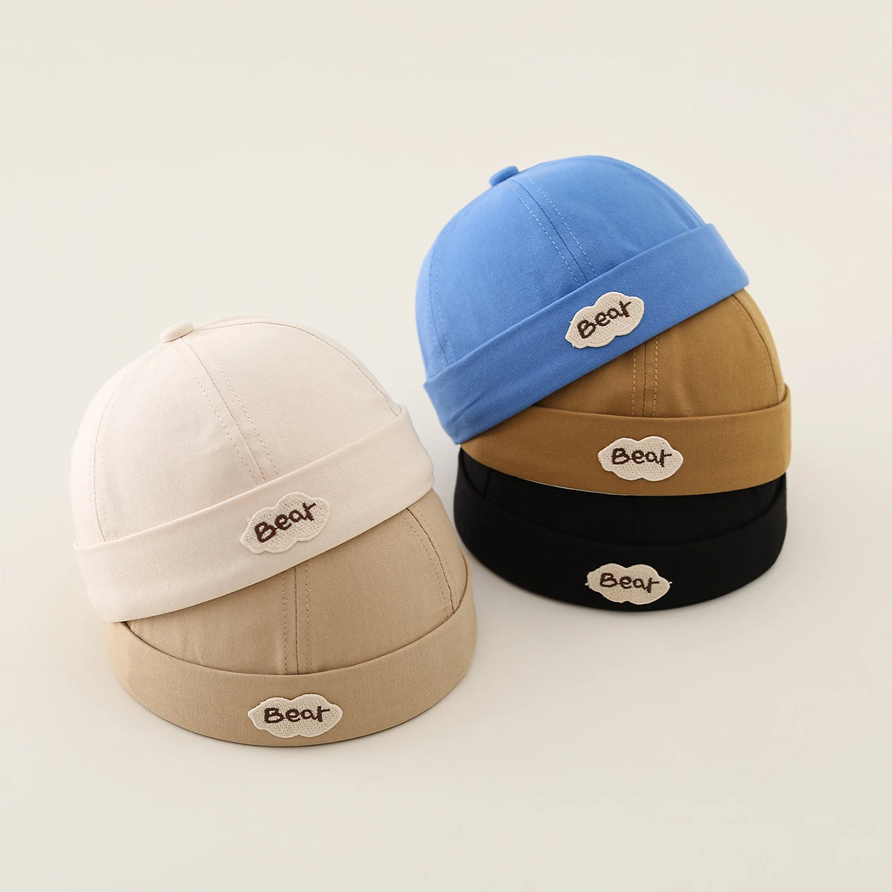 

Cute Bear Baby Docker Hat Solid Color Dome Melon Cap for Toddler Boy Girl Summer Adjustable Cotton Brimless Beanies