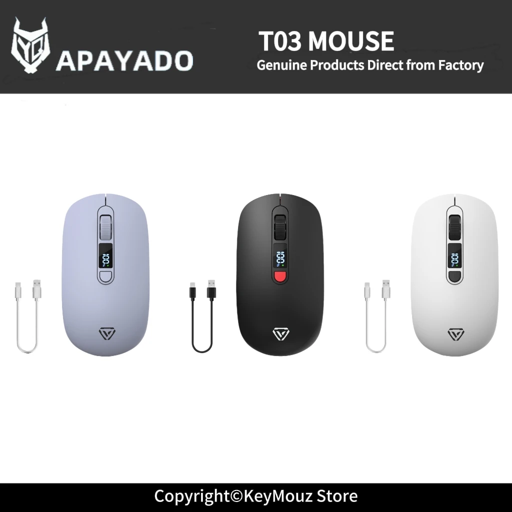 T03 Gaming Mouse Dual Mode 2.4G Bluetooth with S201B Chip 4 Adjustable DPI 3200 Type-C Rechargeable 500mAh for PC Mac Gamer