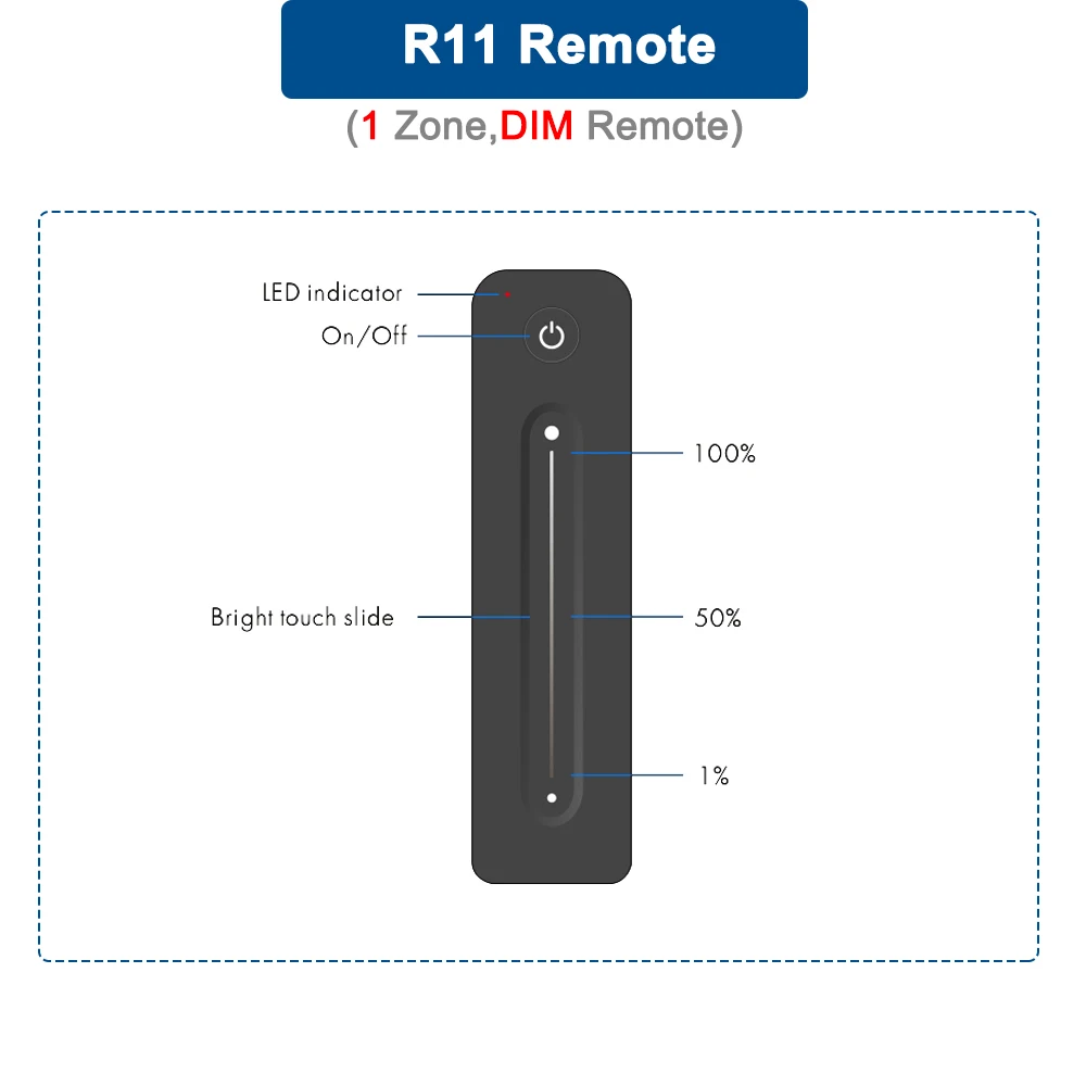 Dimmer 12V 24V 36V 5V DC 8A 2.4G RF PWM Wireless Touch Remote for Single Color LED Strip Light Switches Dimmer Controller V1 R11