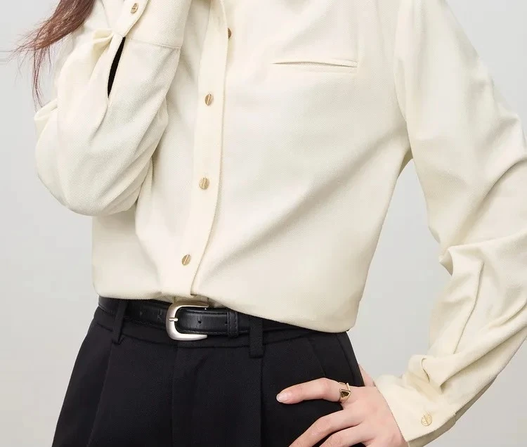 SENTUBILA Damen Cordhemden 2026 Herbst Elegante Arbeitsbluse Einfarbiges Langarmhemd Oberteil 161CA6486X – Detail 14