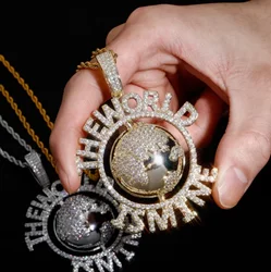 Hip Hop Letter World Globe Pendant Is My Necklace and Tennis Chain Fashion Men's Halloween  Accessories