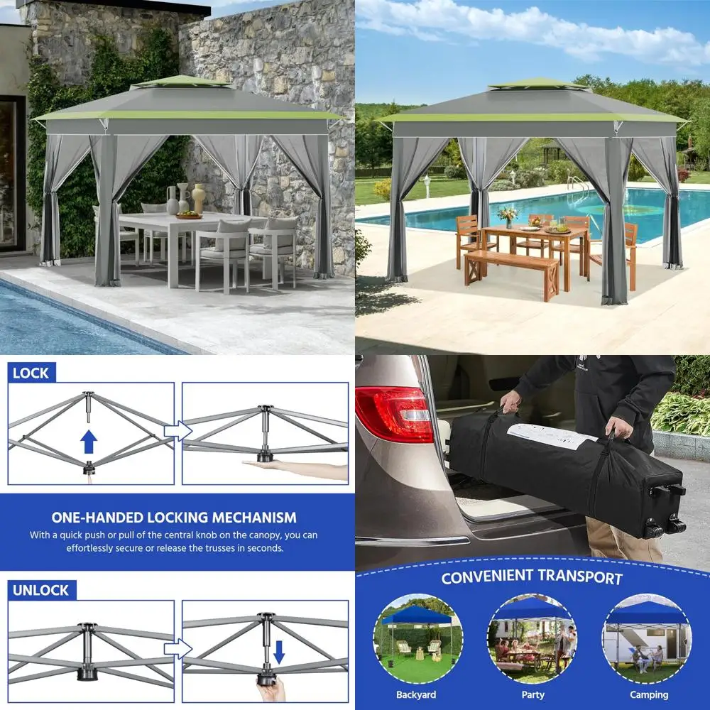 

Водонепроницаемая мгновенная всплывающая палатка с навесом 11x11 футов с москитной сеткой для вечеринок на патио и наружных укрытий