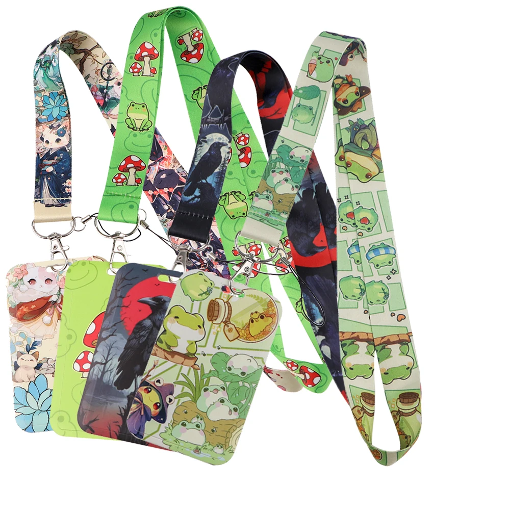 Cute Frog Print Webbing Lanyard Keychain Cartoon Animal Ribbon Hang Rope Keyring Mobile Phone Charm Neck Straps Key Ring