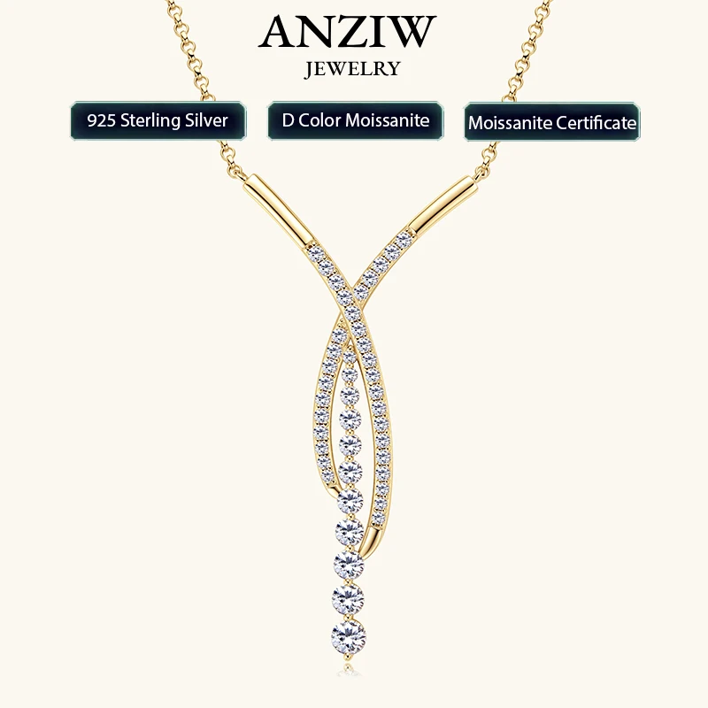 

New Full Moissanite Y Pendant Necklace for Women 925 Silver Adjustable Chain Luxury Bar Moissanite Drop Jewelry Gift 2025 Trend