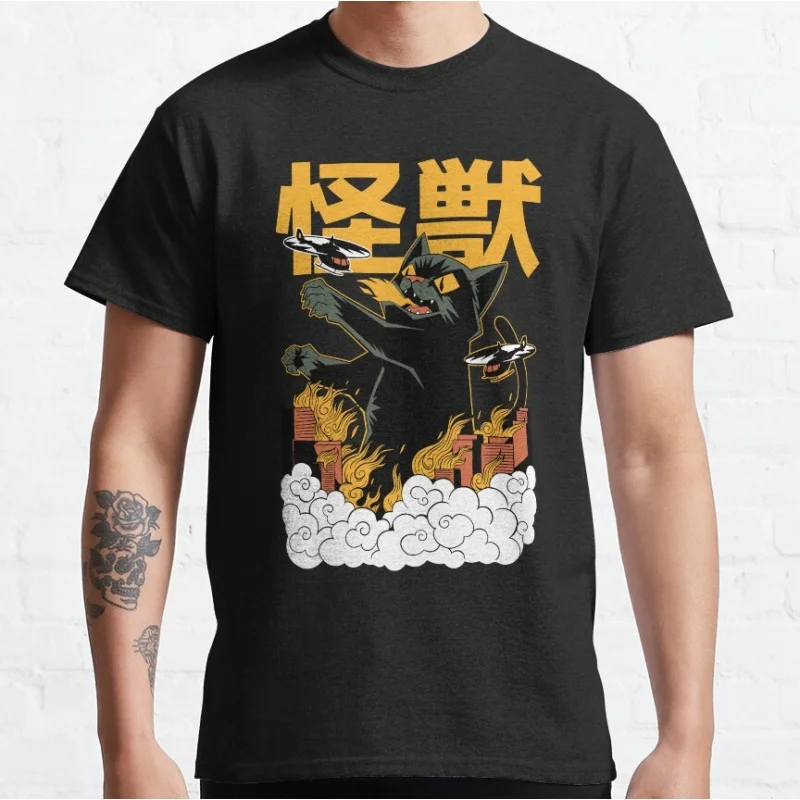 0809 Catzilla Retro King of Monster Gift t shirt for Cat Lover Cute kitty Graphic tee Short Sleeve y2k clothes All size tops