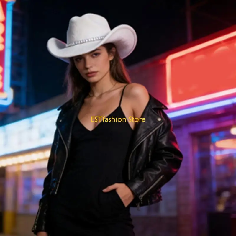 y5gc-ウエスタン-カウボーイ-ハット、輝くラインストーン付きウール帽子写真小道具