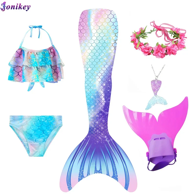 

Girls Swimming Mermaid Tail Kids Mermaid Costume Cosplay Children Swimsuit Fantasy Beach Bikini Can Add Monofin Halloween Dress