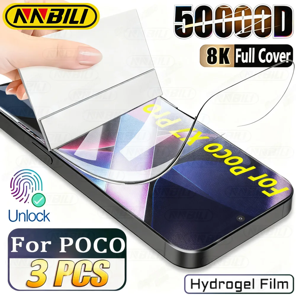 NNBILI 3pcs Soft Hydrogel Film Full Cover Screen Protector for POCO X7 Pro F8 F7 Ultra  F6 F5 F4 F3 Screen Protector HD Gel Film