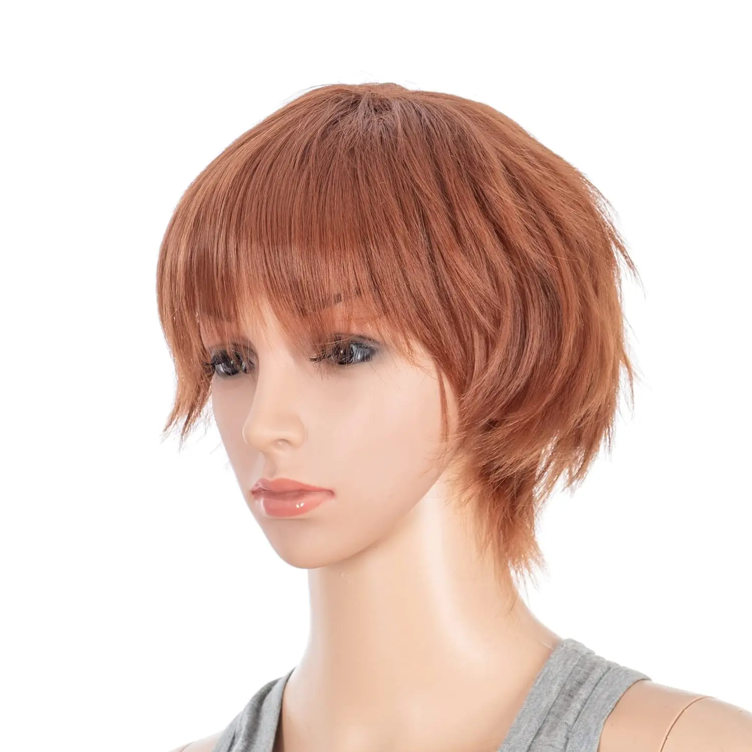 Perruque de cosplay anime courte à couches pointues à la mode unisexe pour hommes et femmes rouge cuivre foncé