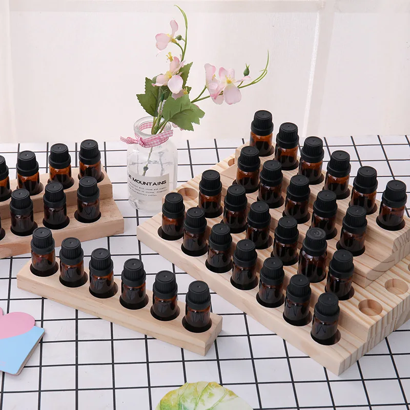 9/18/30Slots Wooden Essential Oil Storage Display Rack Wooden Organizer Holder Multifunctional Oil Bottle Collection For Salon