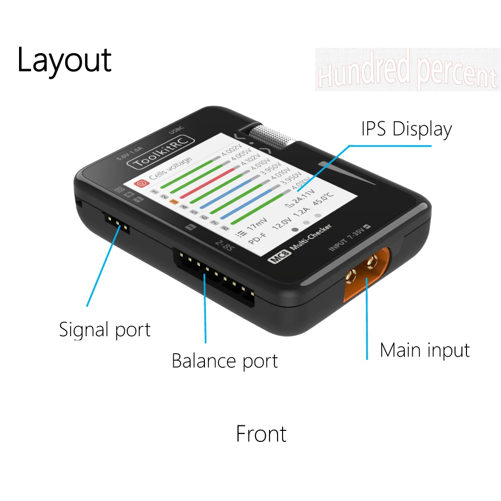 ToolkitRC MC8 SC100 Mini Size Cell checker 32 Bit Battery Multi-Checker PWM Output PPM SBUS Readout With USB-C Fast Charging