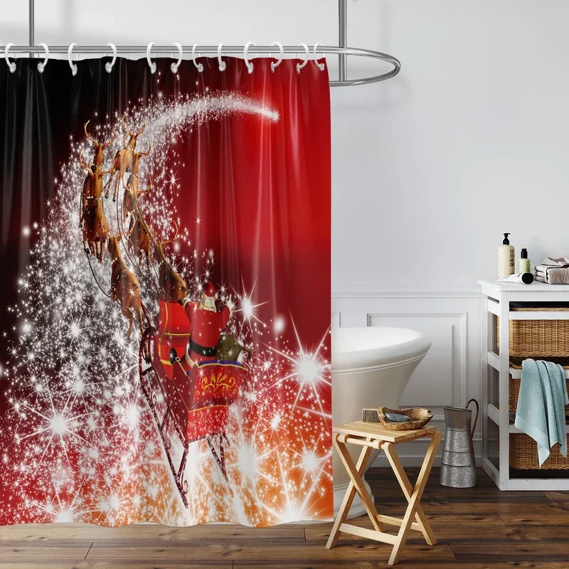 1 piece 180x180cm printed shower curtain, Christmas series, 12 hooks, waterproof and mildew-proof partition, Christmas essential