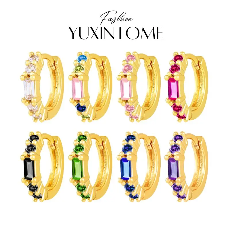 

925 Sterling Silver Needle Colorful Square Zirconia Hoop Earrings Women's Fashion Circular Gold Earrings Fine Jewelry Gifts