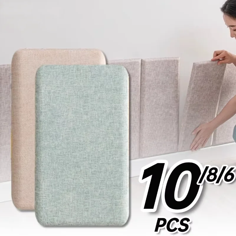 3D Peel And Stick Foam Wall Panel Linen Fabric Upholstered Anti-collision Wall Sticker Kids Room Headboard Wall Decoration