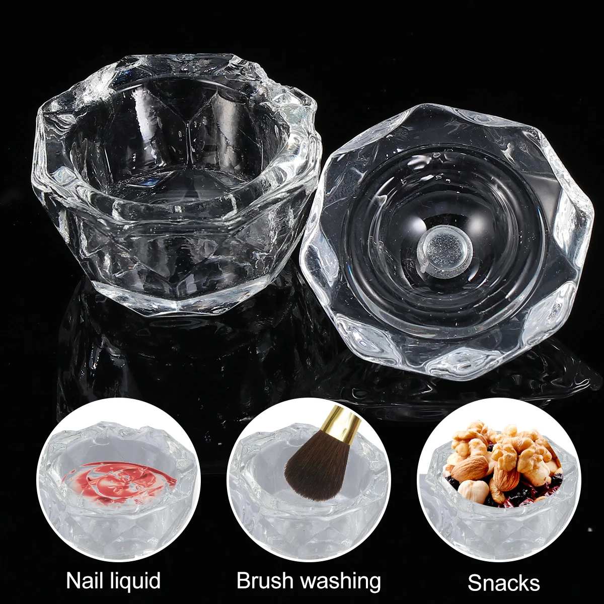 2 pezzi di cristallo per nail art, contenitore per miscelazione di polvere liquida ottagonale acrilica con coperchio per strumenti per manicure, salone professionale per uso domestico