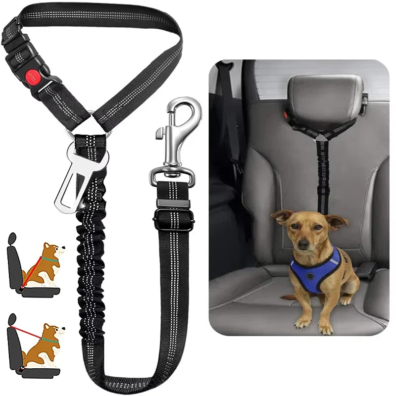 

2 in 1 Solid Dog Harness Leash Pet Car Seat Belt Heavy Duty Elastic Safety Belt Adjustable for Kitten Dogs Collar Pet Accessorie