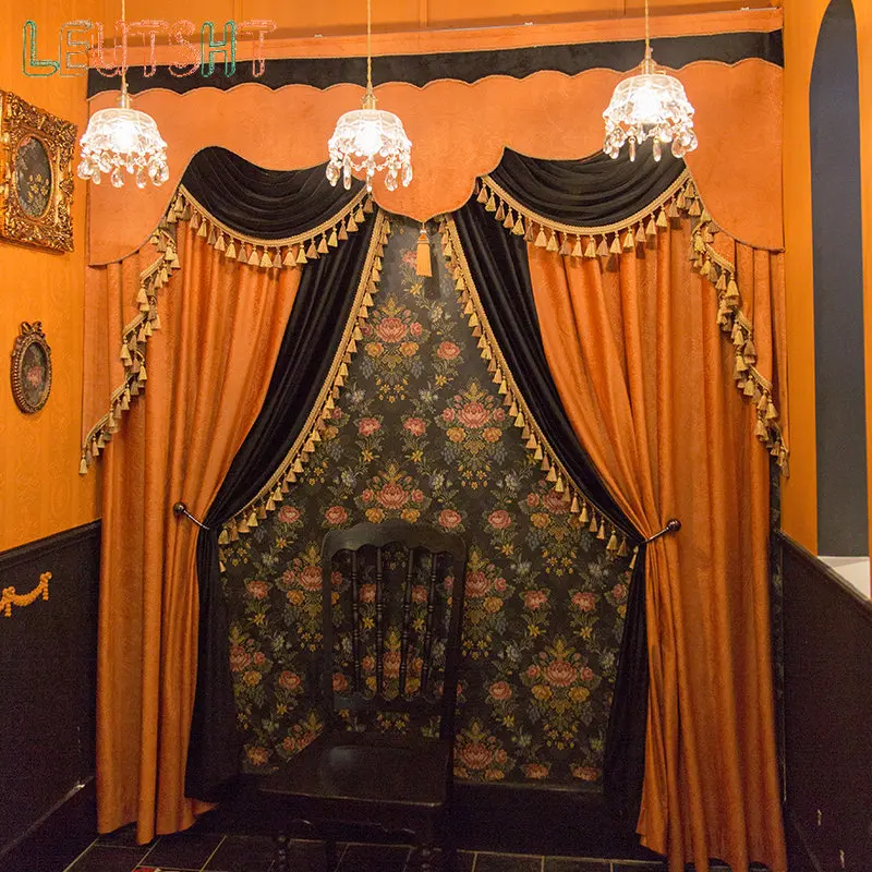 

Luxury Curtains for Living Dining Room Bedroom Carved Embossed Orange and Black Curtains Thick Blackout Curtains Window