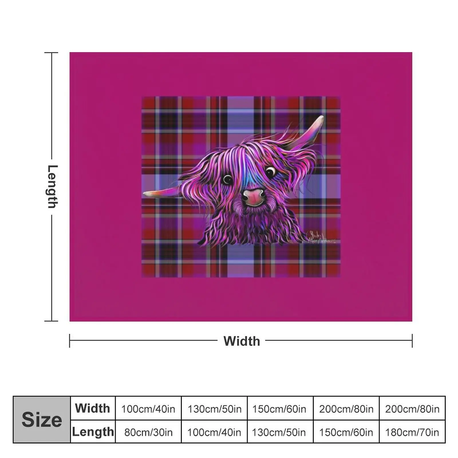 HiGHLaND CoW PRiNT ' HuCKLeBeRRY oN TaRTaN ' BY SHiRLeY MacARTHuR Throw Blanket Hairys funny gift sofa bed Blankets