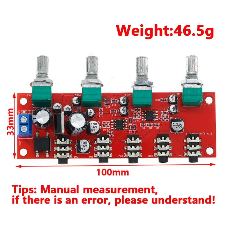 NE5532 stereo sound source four way mixer audio signal mixing board single power supply