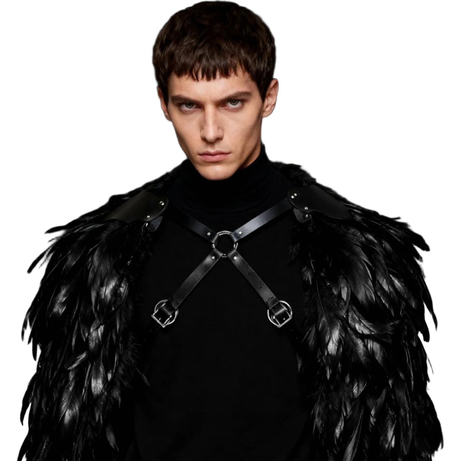 Steampunk Roman Gladiator Shoulder Armor Leather Helmet Feather Strap Shawls Men Halloween Viking Knight Samurai Cosplay Costume