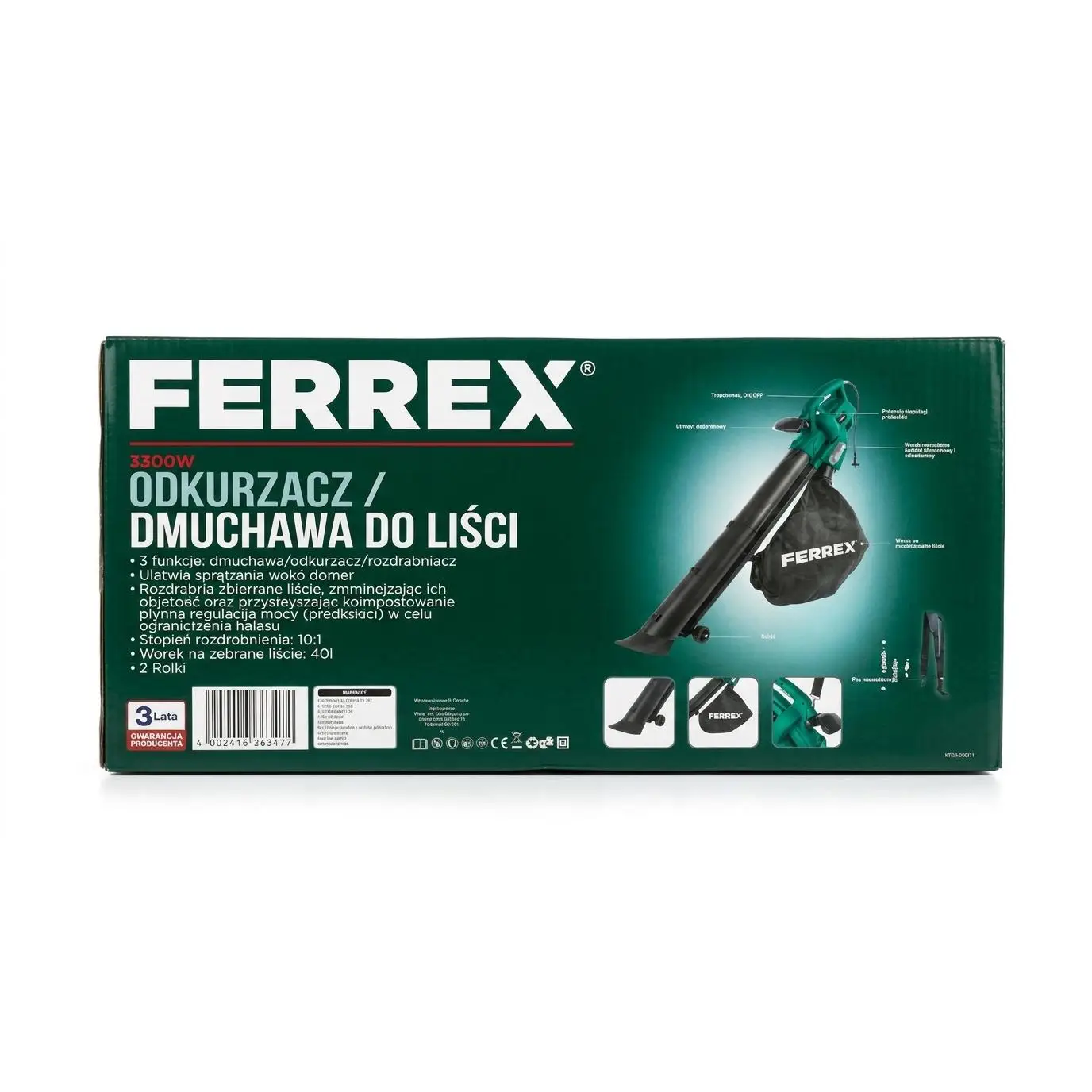 FERREX Aspirador Eléctrico/Soplador de Hojas, con Picadora, 3300W, Nuevo y EMBALAJE ORIGINAL