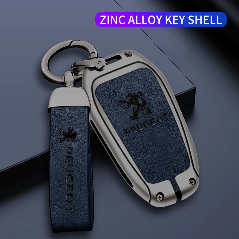 Zine-Funda de cuero de aleación para llave inteligente de coche, Protector Fob para Peugeot 308, 408, 508, 2008, 3008, 4008, 5008, accesorios para