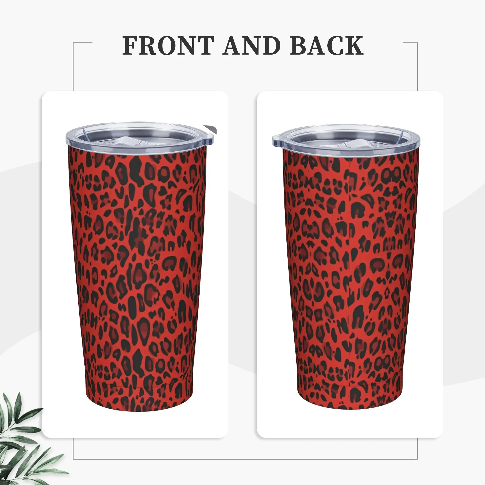 Pattern with red leopard print Tumbler Vacuum Insulated  Coffee Cups Stainless Steel Double Wall Mug Hot Cold Drink, 20oz