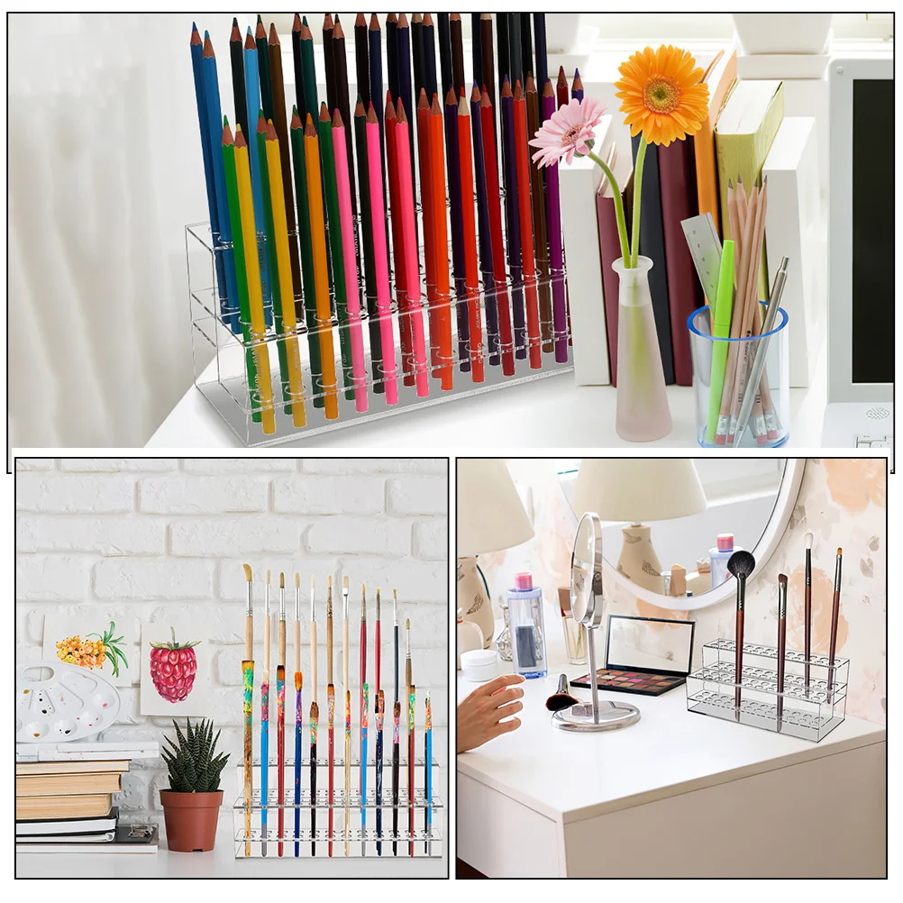 2 قطعة صندوق تخزين القلم رف القلم البلاستيكي الشفاف لمكتب منظم الكرة أقلام علامات أقلام الرصاص مسمار أدوات الرسم عرض موقف #5