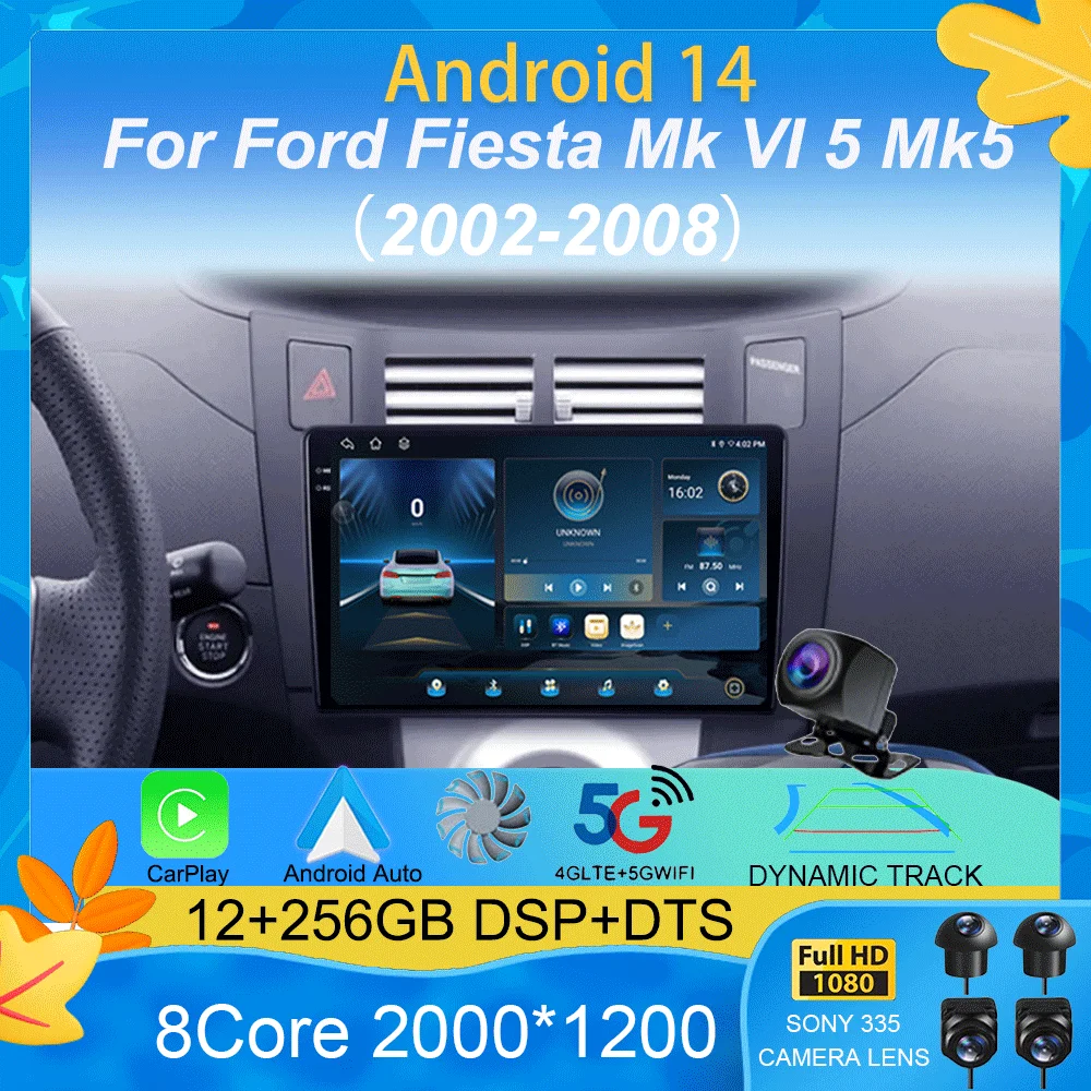 

Android 15 для Ford Fiesta Mk VI 5 Mk5 2002-2008 Автомобильный радиоприемник Мультимедийный GPS-навигатор Стерео Carplay Androidauto 2 Din DVD