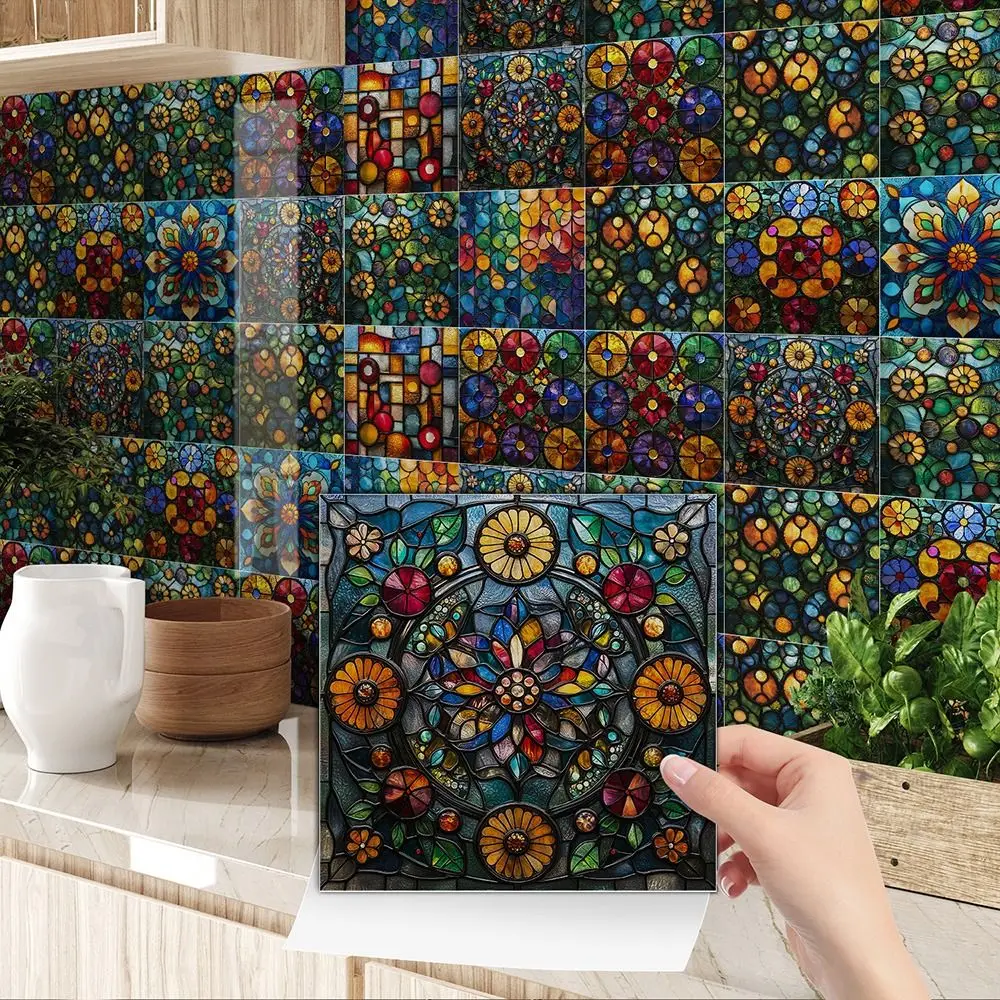 24PCS Multicolor Tile Decorative Decals PVC Artistic Pattern Wall Sticker Peel Stick DIY Decoration Tile Wall Decal