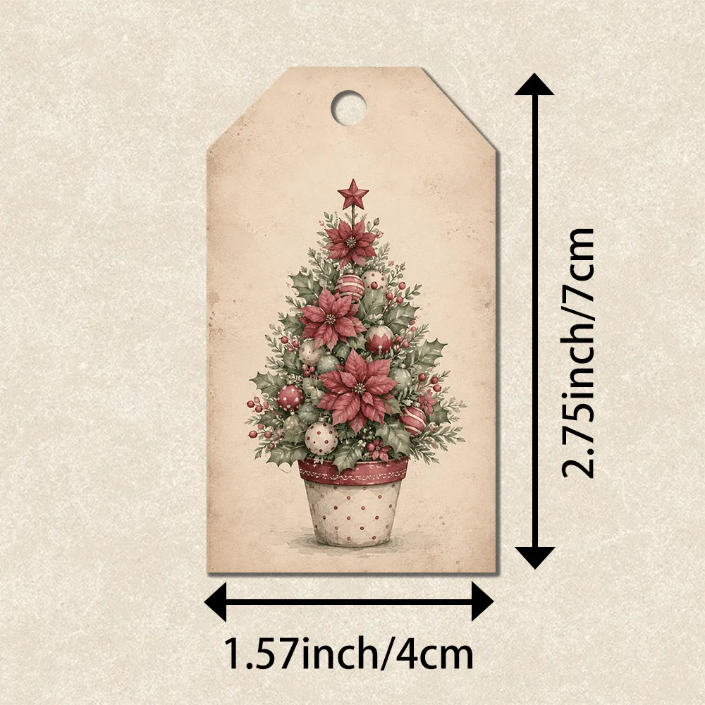 40pcs, Vintage Christmas Tree Decorative Tags, Holiday Gift Labels, Party Decorations, Handmade Packaging Accents, Jute Rope