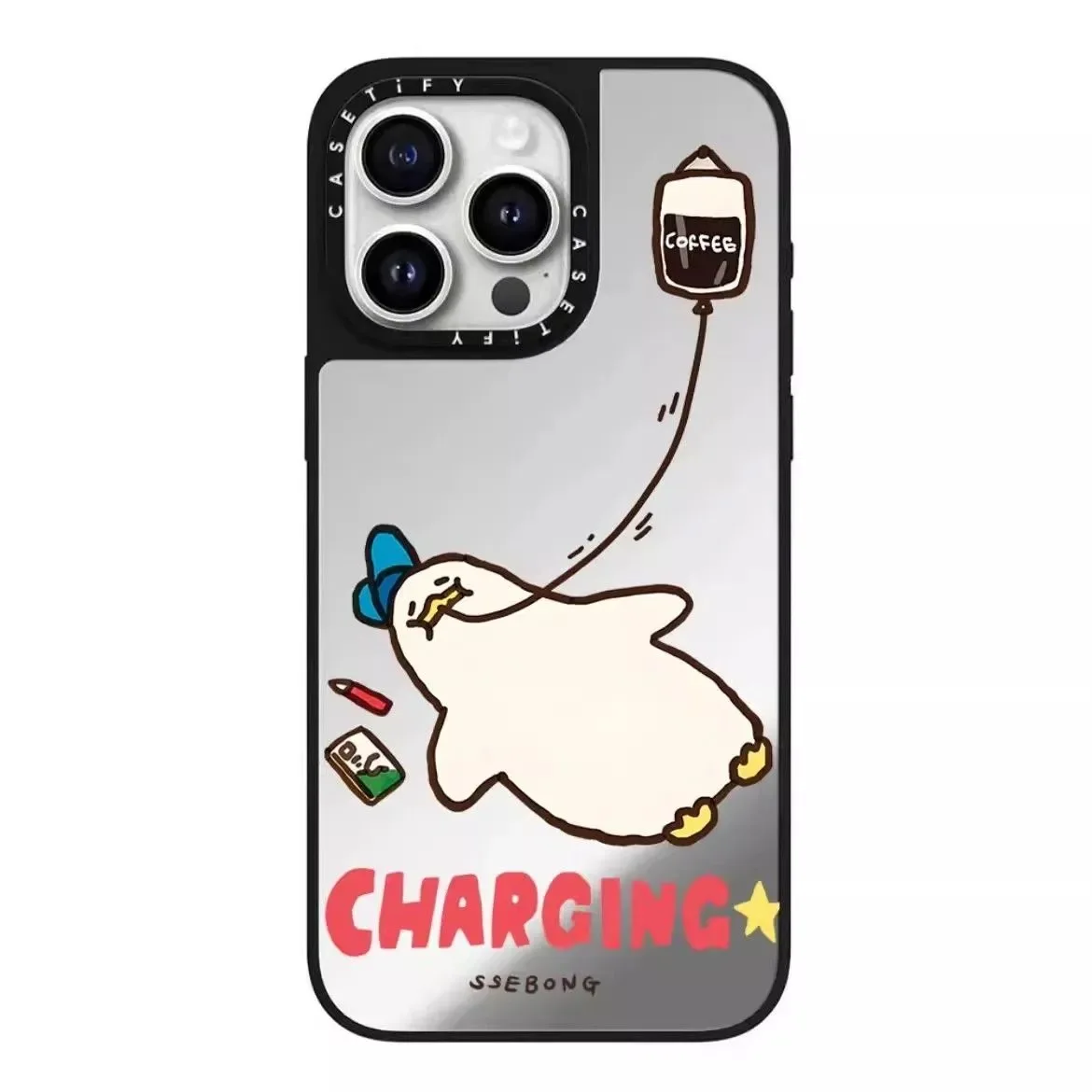 Custodia per telefono Apple 16Promax con anatra decadente SSEBONG co-branded MINISO per iPhone15 nuovo 14 trendy brand 13 specchio