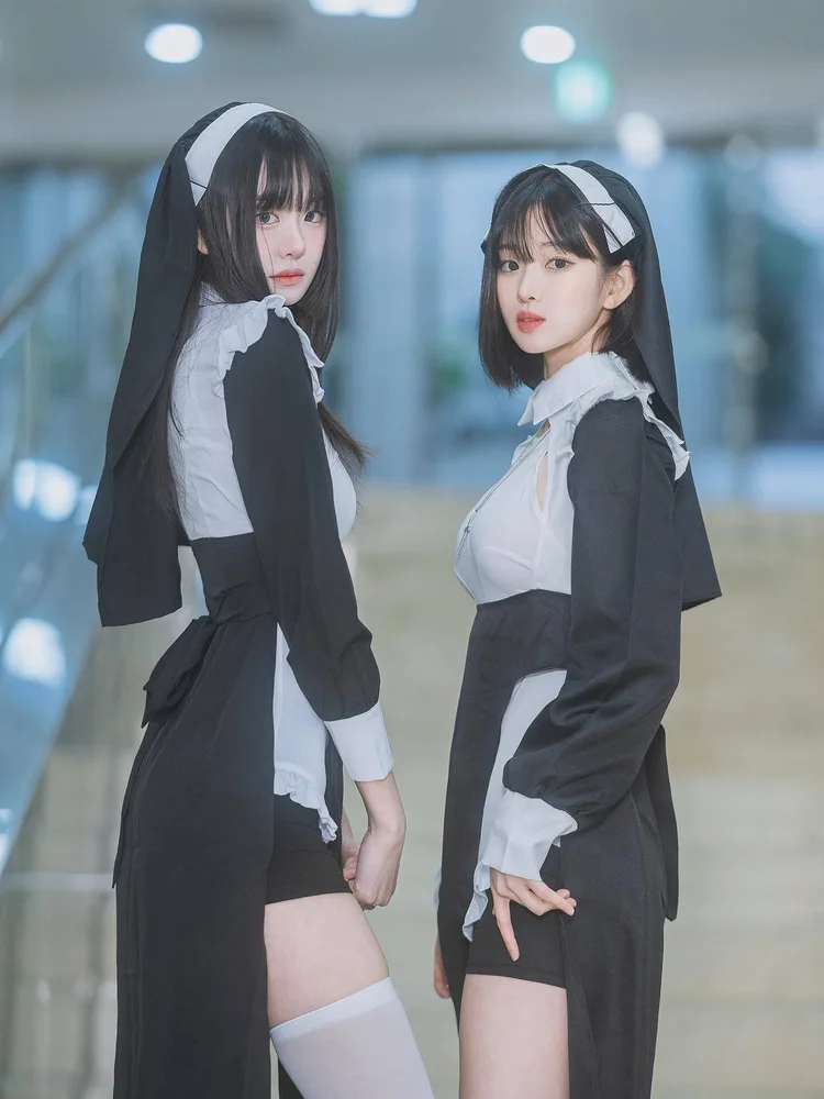 Costume da suora sexy a fessura alta Set LTT7 Cisas Role-plang Puro desiderio Orm monastico Vestito Costume di scena etnico da donna