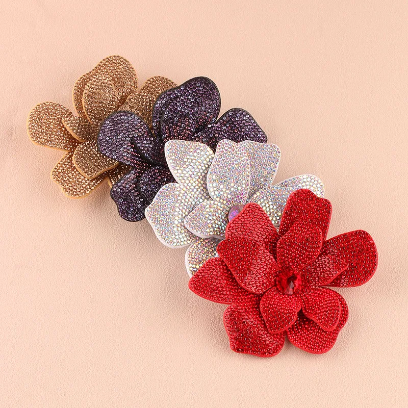 1Pc Large Double-Layer Rhinestone 3D Flower Applique, 4 Colors Optional, DIY Accessories for Brooches, Shoe Decor & Garments