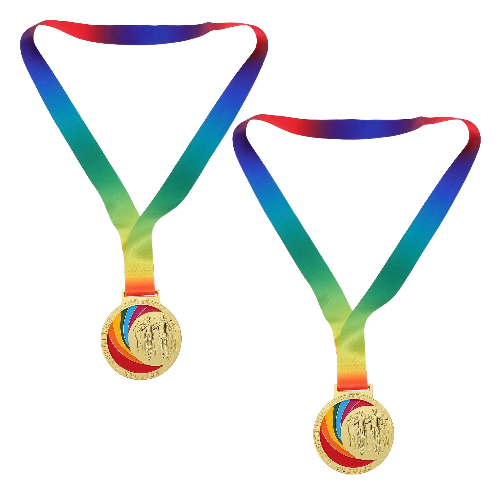 

2Pcs Children Sports Award Medals Gold Zinc Alloy Running Medals Neck Lanyard Sports Day Track Event Competition Prizes School