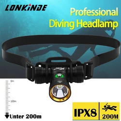 Linterna frontal de buceo profesional, luz Led subacuática L2 de 200 metros, resistente al agua IPX8 18650