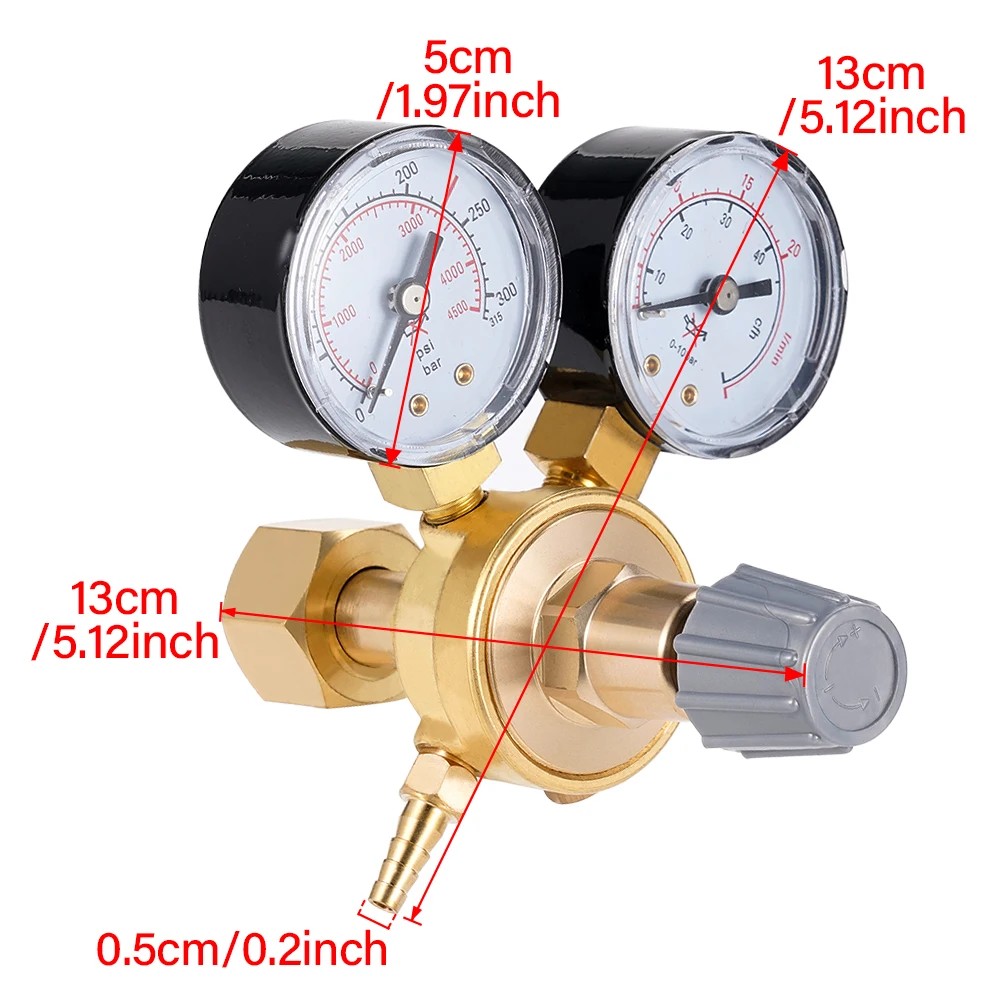 Pressure Regulator Reducer Argon CO2 Welding Twin Gauge Gas Bottle  MIG TIG Welding Flow Meter Control Valve W21.8 1/4 Thread