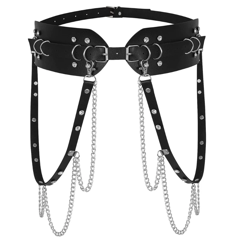 

Waist Belt with Rhinestones for Club Cowgirl Rock and Roll Punk Wide Belt Hot Girl WaistChain Studded Sexy Belt