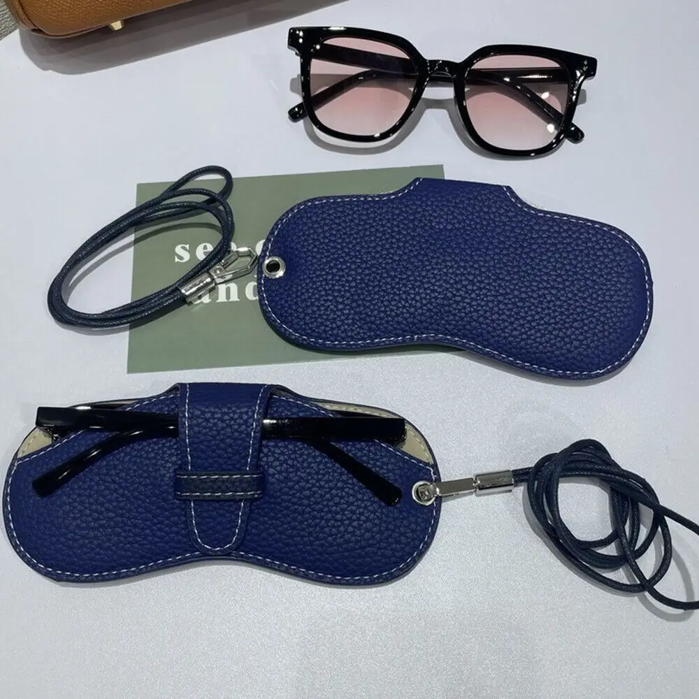 معلقة الرقبة بو الجلود نظارات حقيبة النظارات حامي حالة النظارات الشمسية الحقيبة نظارات حقيبة التخزين مع قلادة مشبك معلق