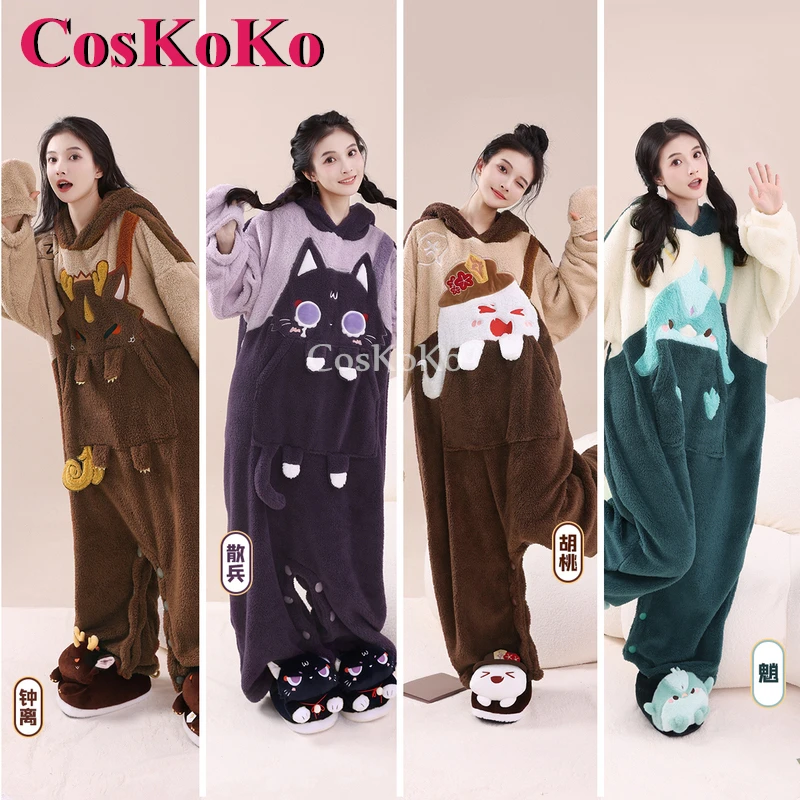 

CosKoKo Zhongli/Xiao/Hu Tao/Scaramouche Cosplay Game Genshin Impact Costume Animal Party Series Lovely Pajamas Plush Nightgown