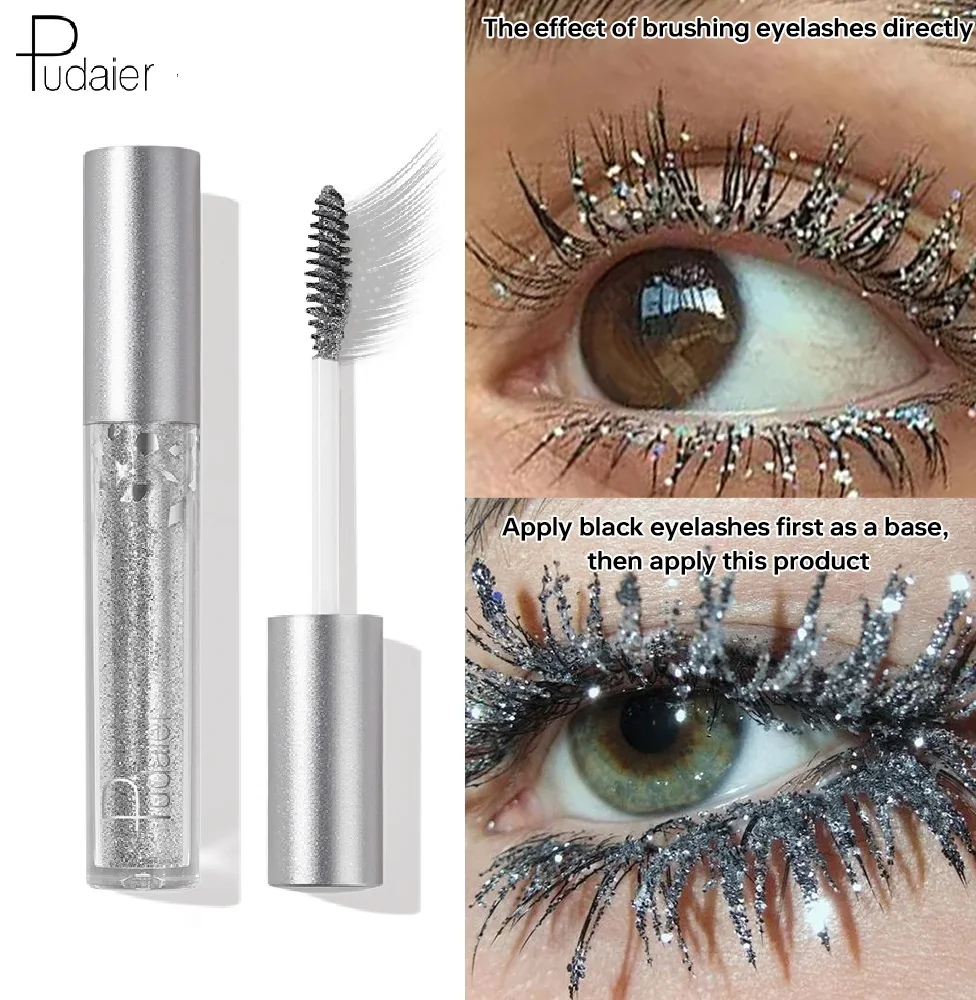 다이아몬드 글리터링 마스카라, 스팽글 스타 글리터링 실버 화이트 마스카라, 홀리데이 메이크업 만들기