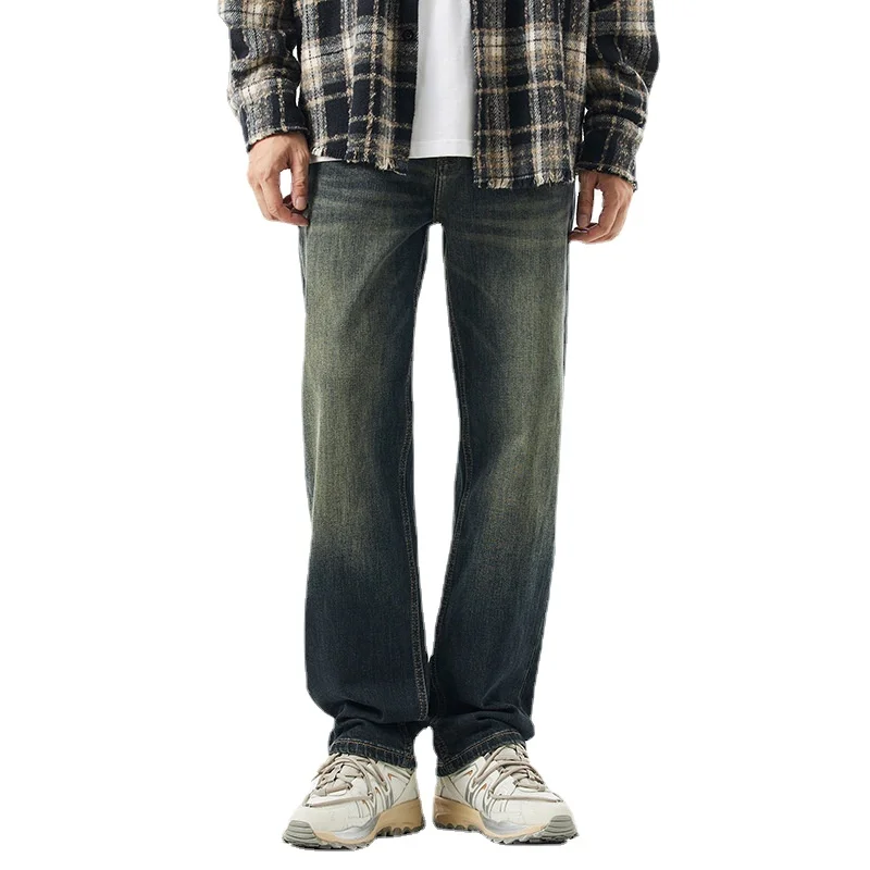 

Retro vintage men's jeans, autumn and winter new mid rise pants Japanese trend straight leg pants jeans for men baggy jeans