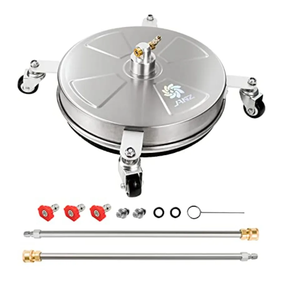 

16" Pressure Washer Surface Cleaner with 4 Wheels Stainless Steel Housing 1/4" Quick Plug 2 Extension Wand Attachments 2 Replac