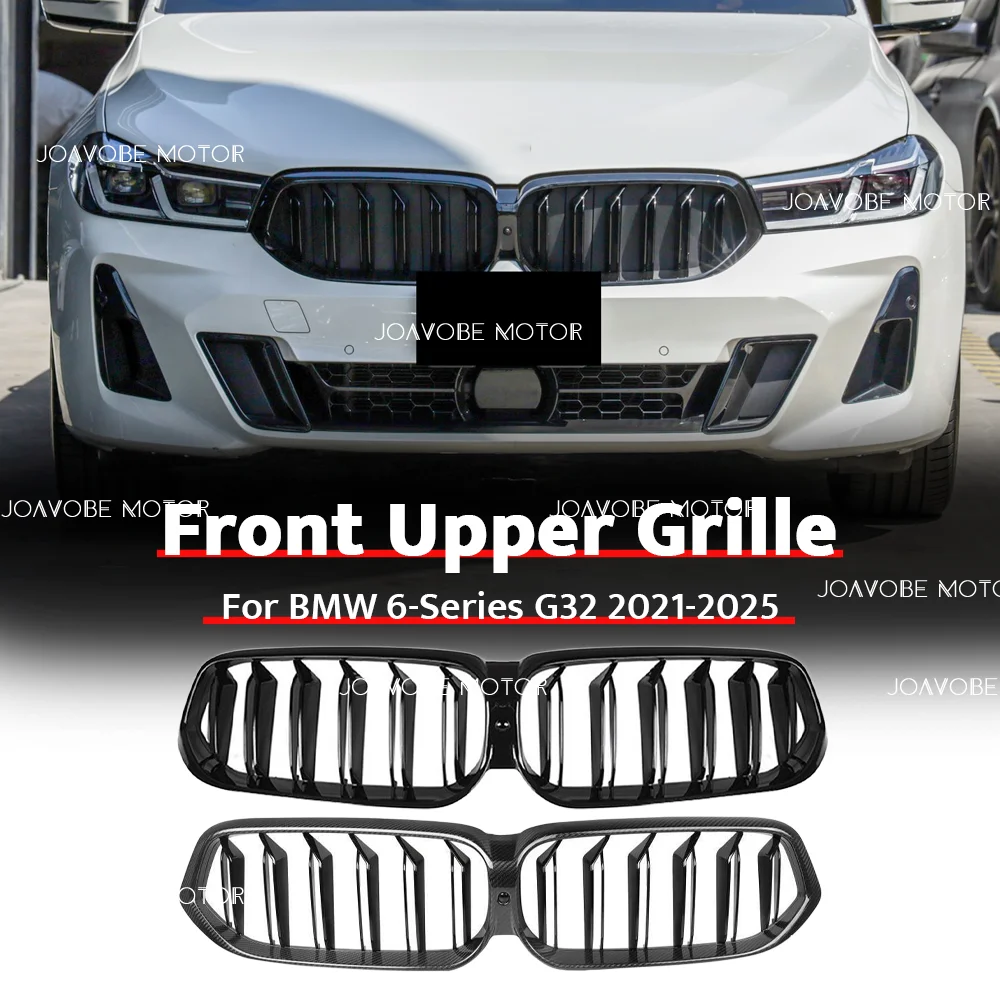 

Glossy Black Glossy Carbon Fiber Look Double Line Style Front Bumper Grille For BMW 6-Series G32 2021-2024