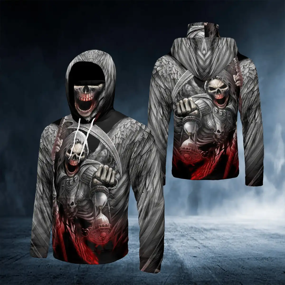 Roses Biohazard Skull 3D All Over Printed Bandana Hoodie US Size Women For Men Casual Pullover Hoodie Mask Warm