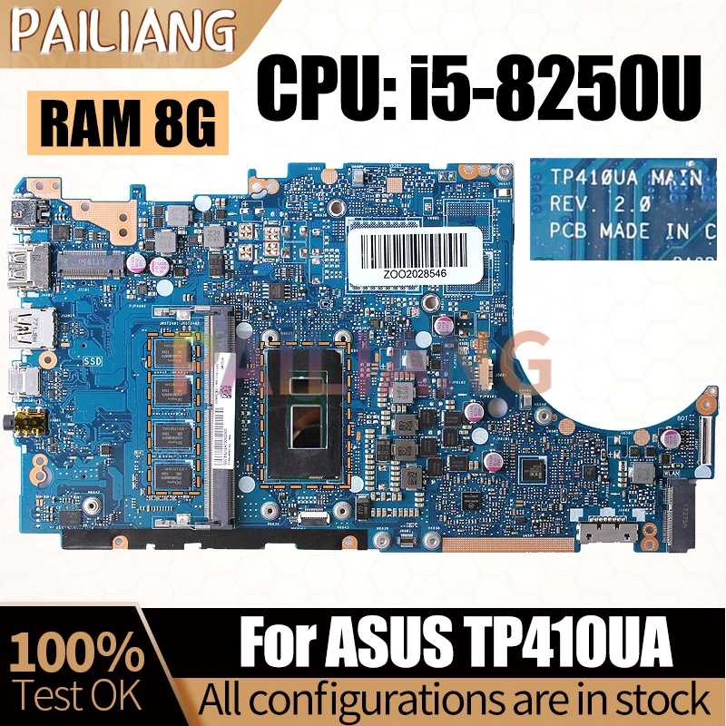 For ASUS TP410UA Notebook Mainboard Laptop REV.2.0 SR3LA i5-8250U RAM 8G Motherboard Full Tested