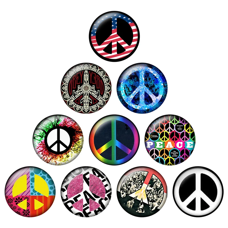 

24pcs/lot Round Glass Cabochon 10mm 12mm 14mm 18mm 20mm 25mm Peace Sign Pattern DIY Jewelry Making Findings & Components H158