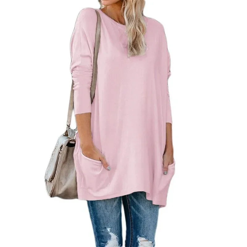 Long Sleeve O-Neck Oversized Women T Shirt 2022 Spring Autumn Femme Tops 5XL Plus Size Casual Loose Pockets Long T Shirts Female