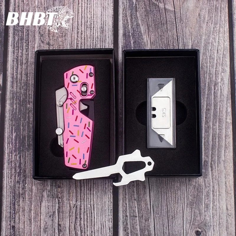BHBT Donut-Shaped Folding Utility Knife Portable EDC Tool Outdoor Carry-On Pocket Knife for Camping Hiking